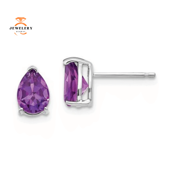 14KT GOLD PEAR SHAPE AMETHYST EARRINGS - Image 3