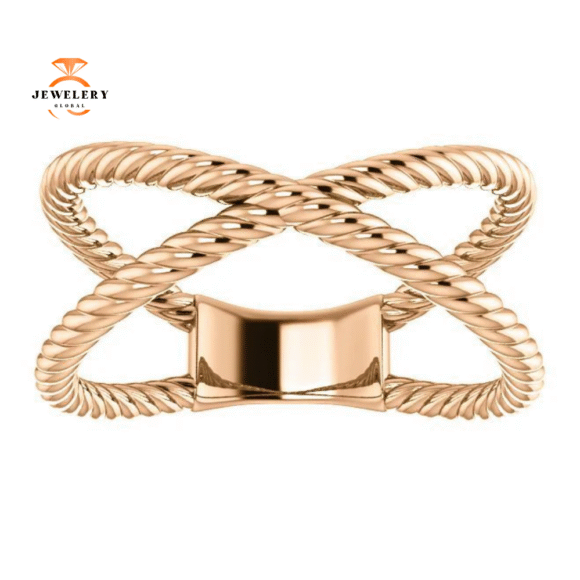 14KT GOLD ROPE CRISS CROSS ROPE RING - Image 2