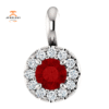 14KT Gold Ruby and Diamond Halo Pendant