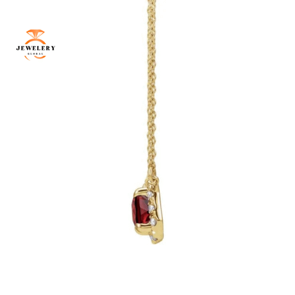 14KT GOLD 0.41 CT GARNET AND 1/8 CTW DIAMOND HALO NECKLACE - Image 4
