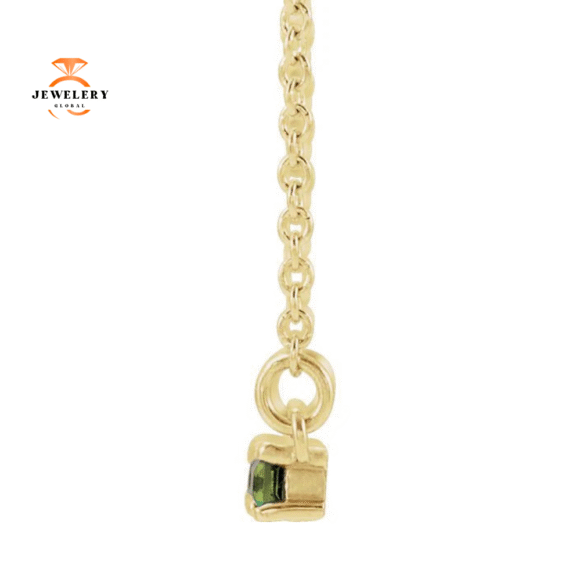 14KT GOLD 0.60 CT PERIDOT & 0.20 CTW DIAMOND ACCENT BAR NECKLACE - Image 6