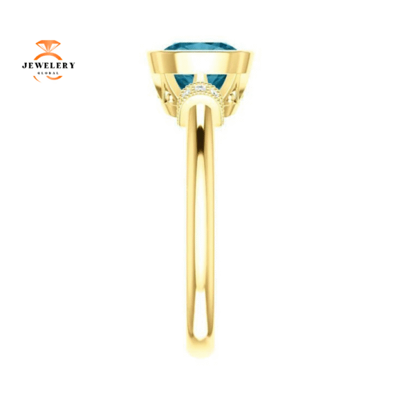14KT GOLD 1.75 CT LONDON BLUE TOPAZ & 0.04 CTW DIAMOND BEZEL-SET RING - Image 8
