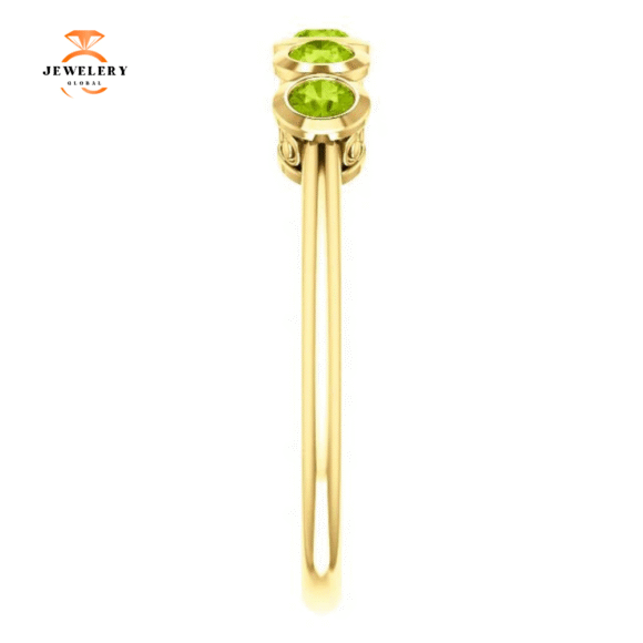 14KT GOLD .45 CTW ROUND PERIDOT BEZEL-SET 5 STONE RING - Image 8