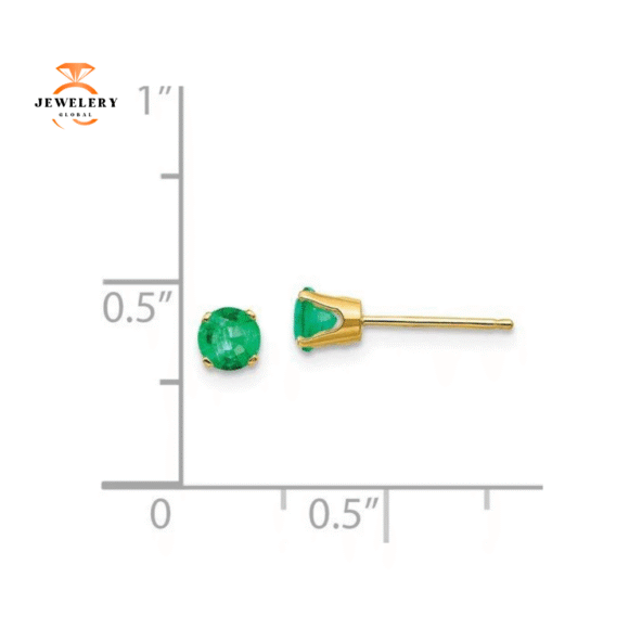 14KT GOLD 1/2 CTW ROUND EMERALD EARRINGS - Image 4