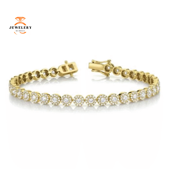14KT GOLD 3.03 CARAT DIAMOND CIRCLE HALO TENNIS BRACELET - Image 7