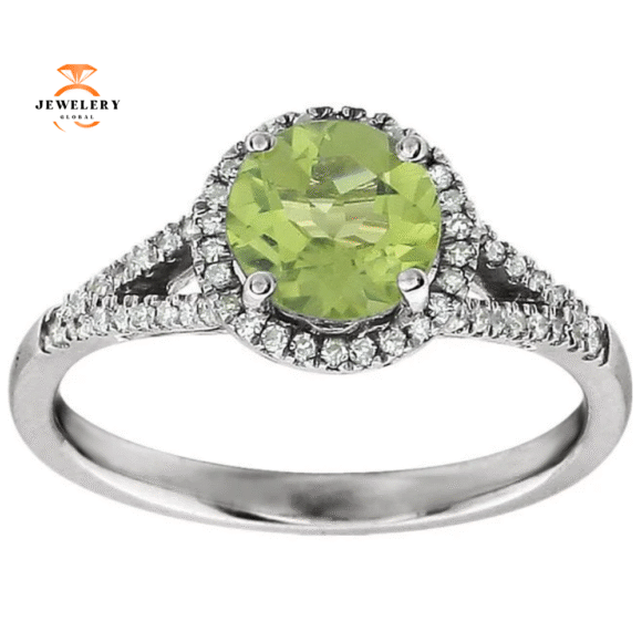 14KT WHITE GOLD 1 1/4CT PERIDOT & 1/6 CTW DIAMOND HALO RING - Image 2