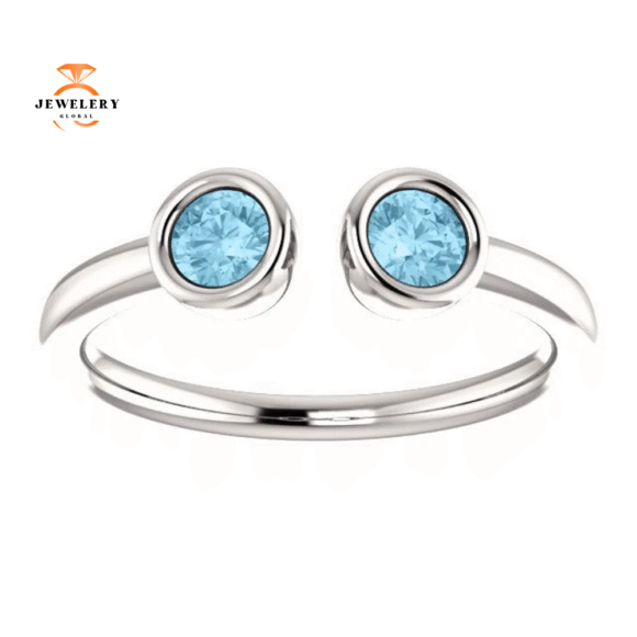 14KT GOLD 0.32 CTW AQUAMARINE 2 STONE BEZEL-SET CUFF RING - Image 11