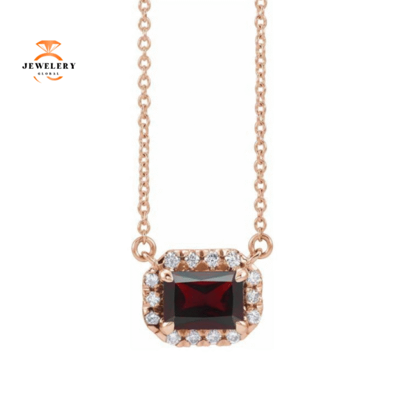 14KT GOLD 0.41 CT GARNET AND 1/8 CTW DIAMOND HALO NECKLACE - Image 5