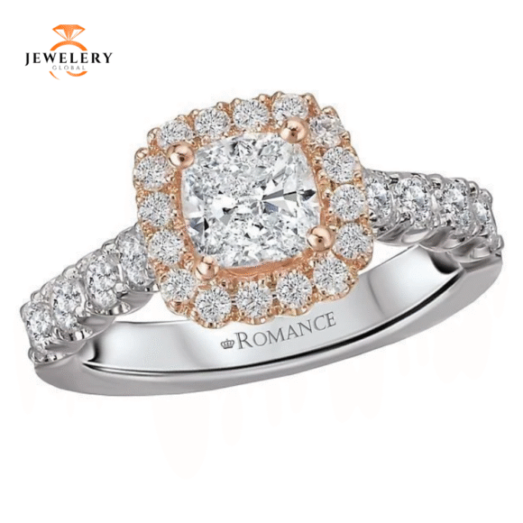 14KT 3/4 CTW DIAMOND CUSHION HALO SETTING FOR CUSHION OR ROUND - Image 5