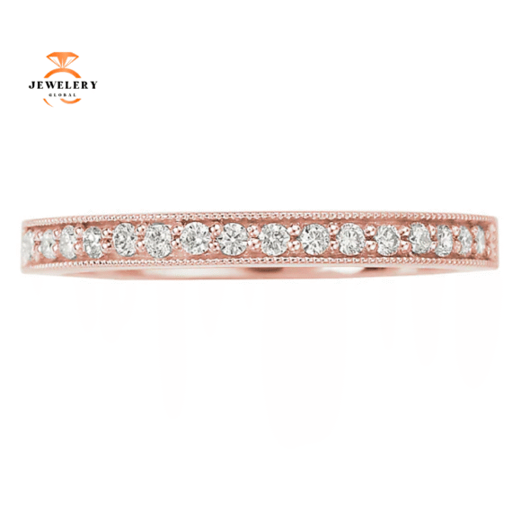 14KT GOLD 1/7 CTW ROUND DIAMOND MILGRAIN BAND - Image 11