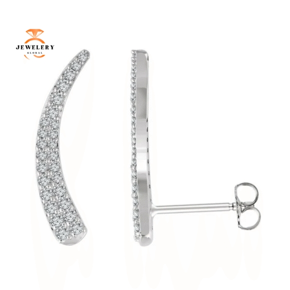 14KT GOLD 3/8 CTW ROUND DIAMOND EAR CLIMBER EARRINGS