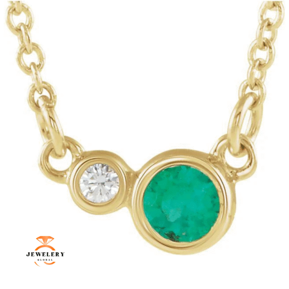 14KT GOLD EMERALD & DIAMOND 18" NECKLACE