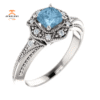 14KT WHITE GOLD 3/4 CT SKY BLUE TOPAZ & 0.08 CTW DIAMOND ACCENT VINTAGE RING