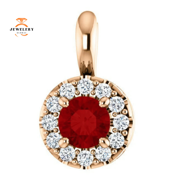 14KT Gold Ruby and Diamond Halo Pendant - Image 3