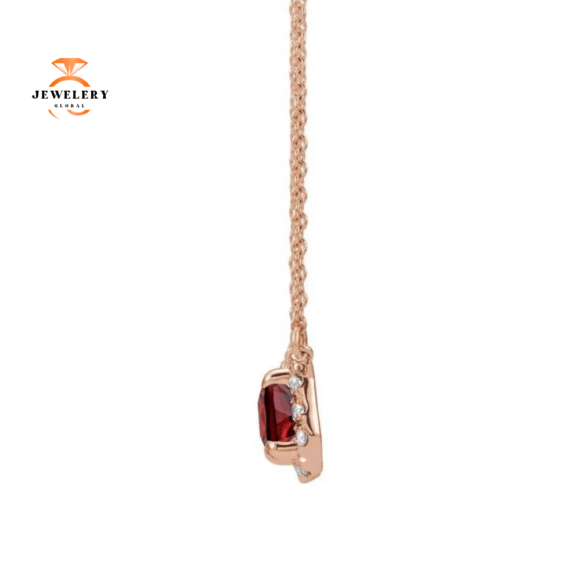 14KT GOLD 0.41 CT GARNET AND 1/8 CTW DIAMOND HALO NECKLACE - Image 6