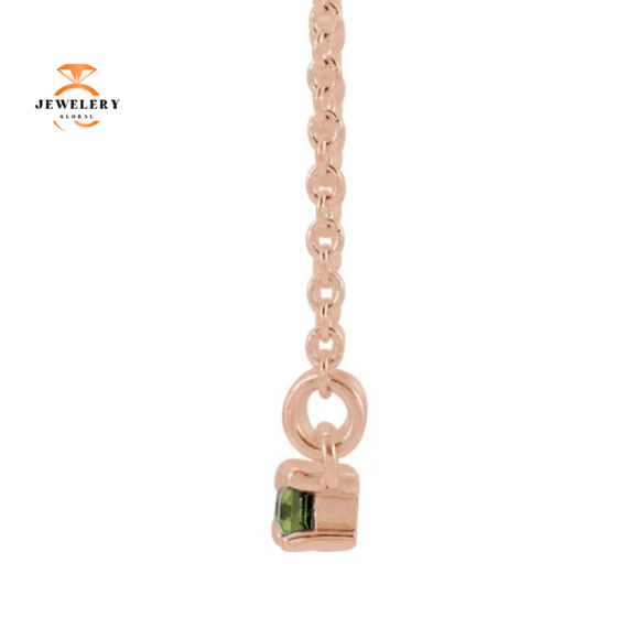 14KT GOLD 0.60 CT PERIDOT & 0.20 CTW DIAMOND ACCENT BAR NECKLACE - Image 4