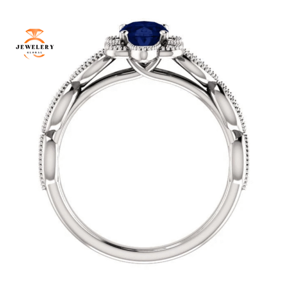 14KT GOLD 1.00 CT OVAL SAPPHIRE AND DIAMOND MILGRAIN RING - Image 9