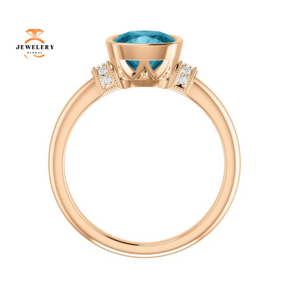 14KT GOLD 1.75 CT LONDON BLUE TOPAZ & 0.04 CTW DIAMOND BEZEL-SET RING - Image 10