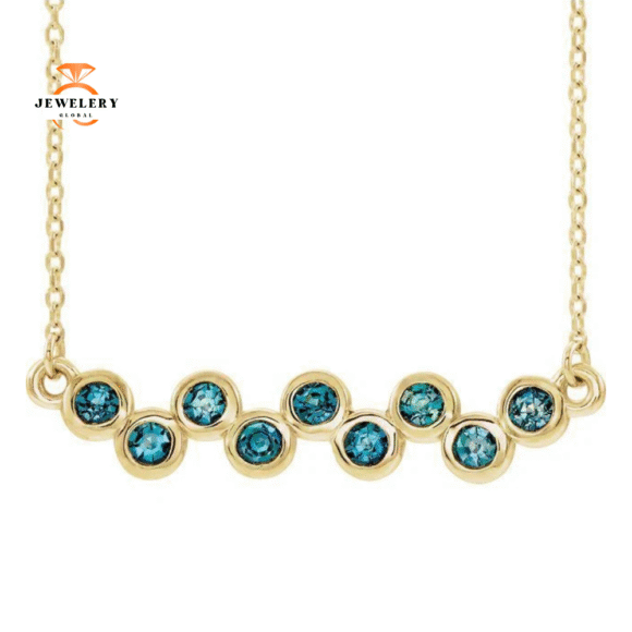 14KT GOLD 1/2 CTW AQUAMARINE BEZEL-SET BAR NECKLACE - Image 3