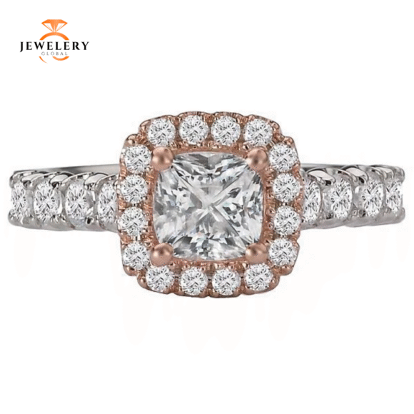 14KT 3/4 CTW DIAMOND CUSHION HALO SETTING FOR CUSHION OR ROUND - Image 6
