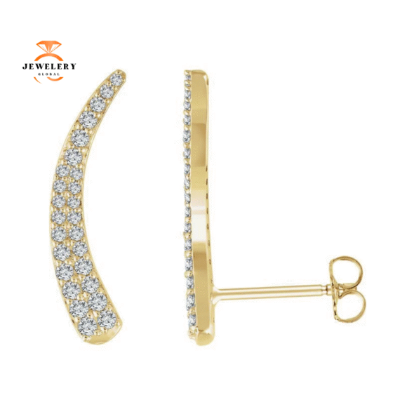 14KT GOLD 3/8 CTW ROUND DIAMOND EAR CLIMBER EARRINGS - Image 3