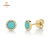 14KT GOLD .47 CTW TURQUOISE & .08 CTW DIAMOND HALO EARRINGS