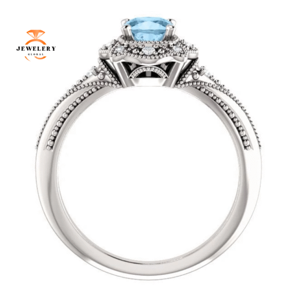 14KT WHITE GOLD 3/4 CT SKY BLUE TOPAZ & 0.08 CTW DIAMOND ACCENT VINTAGE RING - Image 2