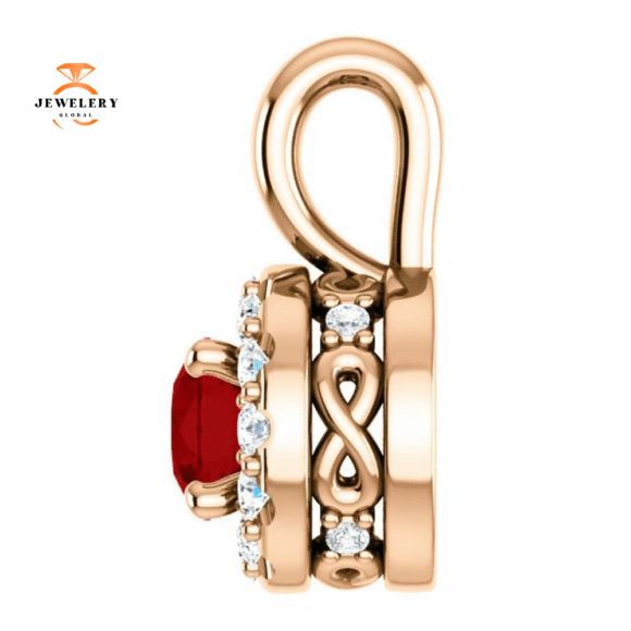 14KT Gold Ruby and Diamond Halo Pendant - Image 4