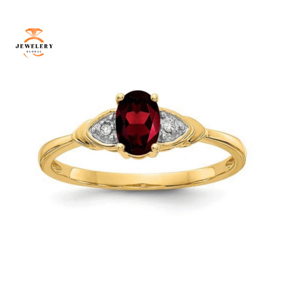 14KT TWO-TONE 3 STONE DIAMOND AND GARNET RING