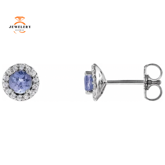 14KT WHITE 0.54CT TANZANITE & 1/10 CTW DIAMOND EARRINGS