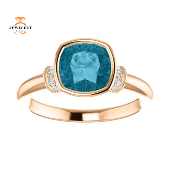 14KT GOLD 1.75 CT LONDON BLUE TOPAZ & 0.04 CTW DIAMOND BEZEL-SET RING - Image 11