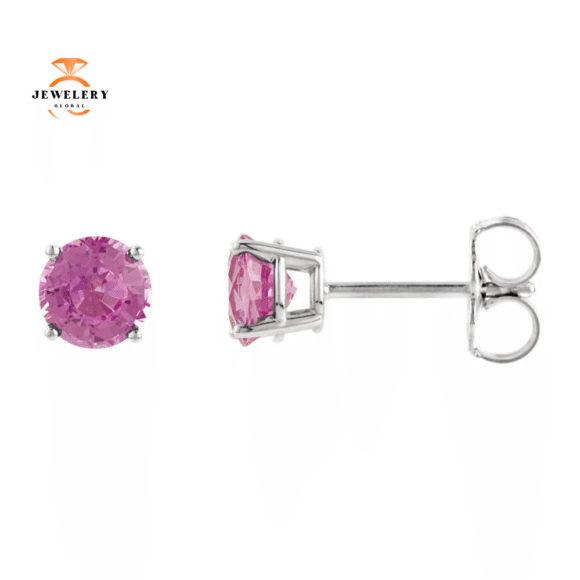 14KT GOLD 1/2 CTW ROUND PINK TOURMALINE STUD EARRINGS