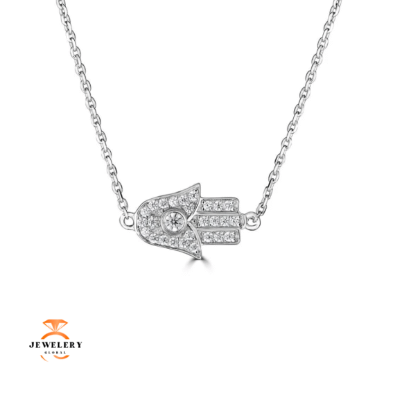 14KT Gold 1/10 CTW Diamond Hamsa Hand Necklace - Image 2