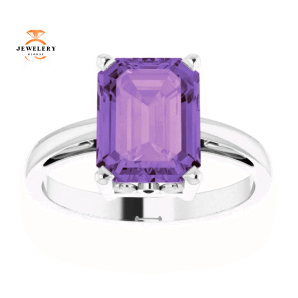 14KT GOLD 2.25 CT EMERALD CUT AMETHYST SCROLL RING - Image 3