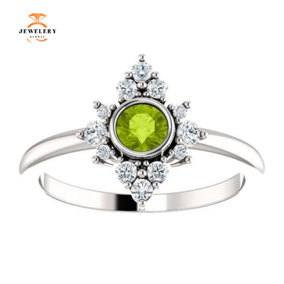 14KT Gold .30 CT Peridot & .20 CTW Diamond Bezel Halo Ring - Image 8