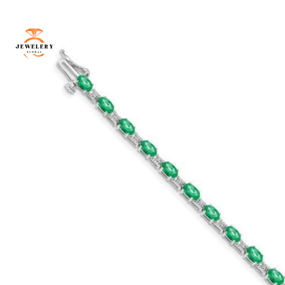 14KT GOLD 4.62 CTW EMERALD & .08 CTW DIAMOND BRACELET - Image 2