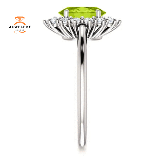 14KT GOLD PERIDOT & DIAMOND OVAL HALO RING - Image 6
