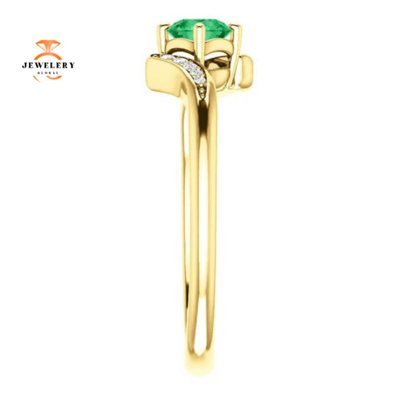 14KT GOLD ROUND EMERALD & DIAMOND RING - Image 6