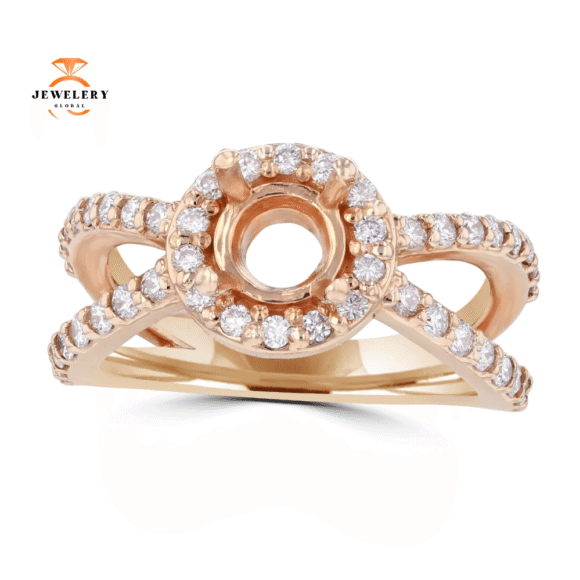 14KT Rose Gold .63 CTW Diamond Halo Mounting For 1.00-1.20 CT Round - Image 3