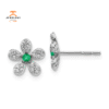 14KT WHITE GOLD .05 CTW EMERALD & .17 CTW DIAMOND FLOWER EARRINGS