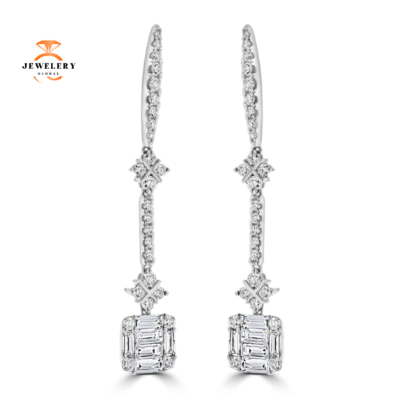 14KT WHITE GOLD 0.62 CTW & 0.56 CTW DIAMOND DROP EARRINGS - Image 2