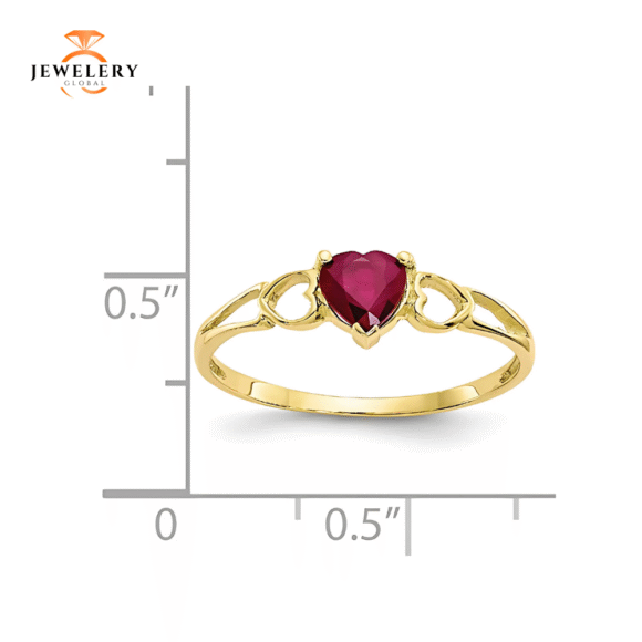 10KT GOLD HEART RUBY BIRTHSTONE RING - Image 4