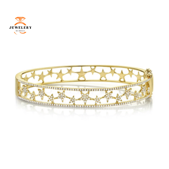 14KT GOLD 0.72 CTW DIAMOND STAR BANGLE BRACELET - Image 2