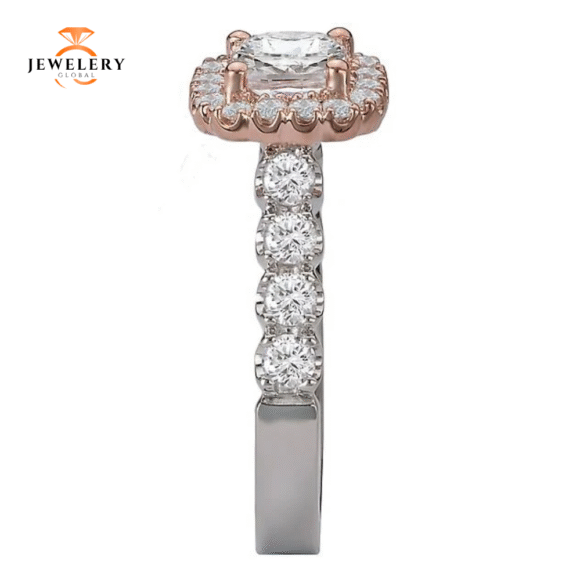 14KT 3/4 CTW DIAMOND CUSHION HALO SETTING FOR CUSHION OR ROUND - Image 7