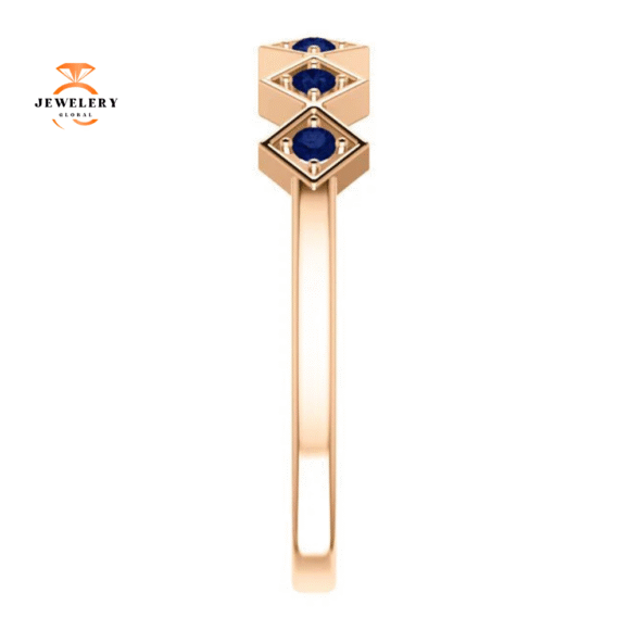 14KT GOLD BLUE SAPPHIRE STACKABLE RING - Image 2