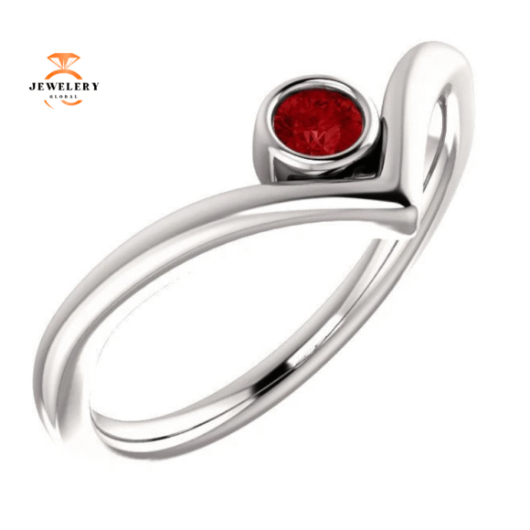 14KT GOLD GENUINE RUBY SOLITAIRE BEZEL-SET "V" RING - Image 5
