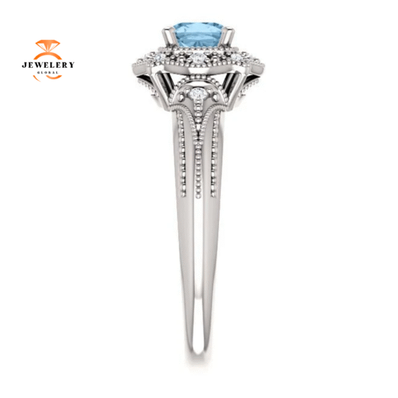 14KT WHITE GOLD 3/4 CT SKY BLUE TOPAZ & 0.08 CTW DIAMOND ACCENT VINTAGE RING - Image 3