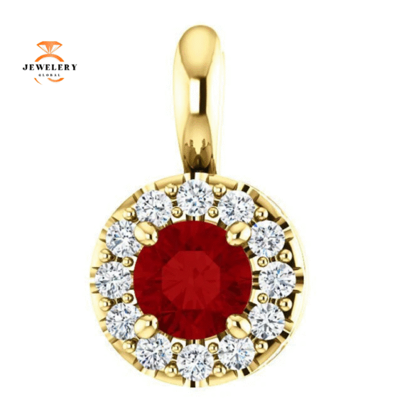 14KT Gold Ruby and Diamond Halo Pendant - Image 5