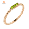 14KT GOLD 0.15 CTW ROUND PERIDOT 3 STONE BEADED STACKABLE RING