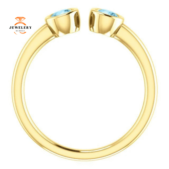 14KT GOLD 0.32 CTW AQUAMARINE 2 STONE BEZEL-SET CUFF RING - Image 6